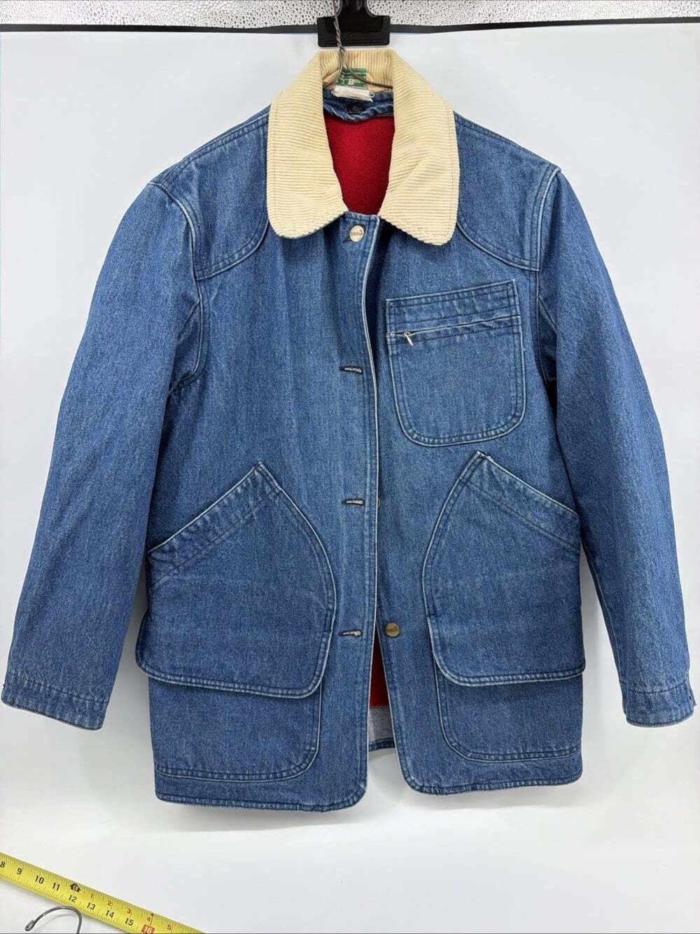 Vintage 90s LL Bean Denim Jean Barn Coat Chore Jacket Small/Medium Wool Lined